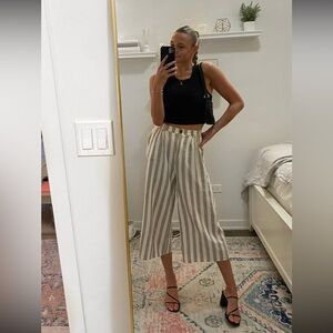 Petal & Pup Beige and White Vertical-Stripe Wide-Leg Pants